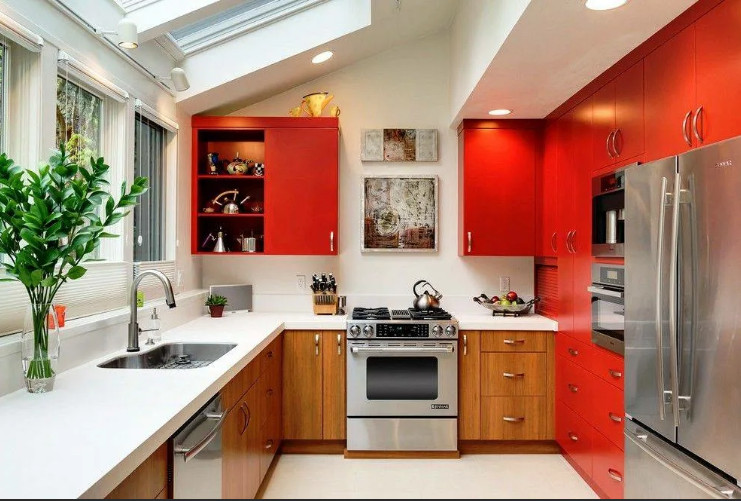 Красный интерьер кухни